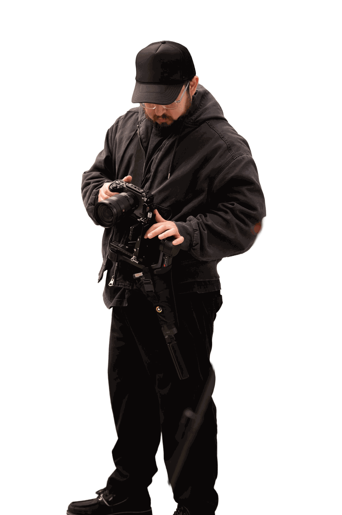 Filmmaker adjusting a camera rig