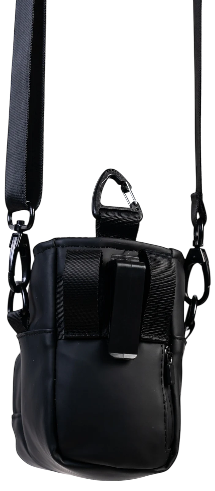 Pouch back: belt clip and carabiner