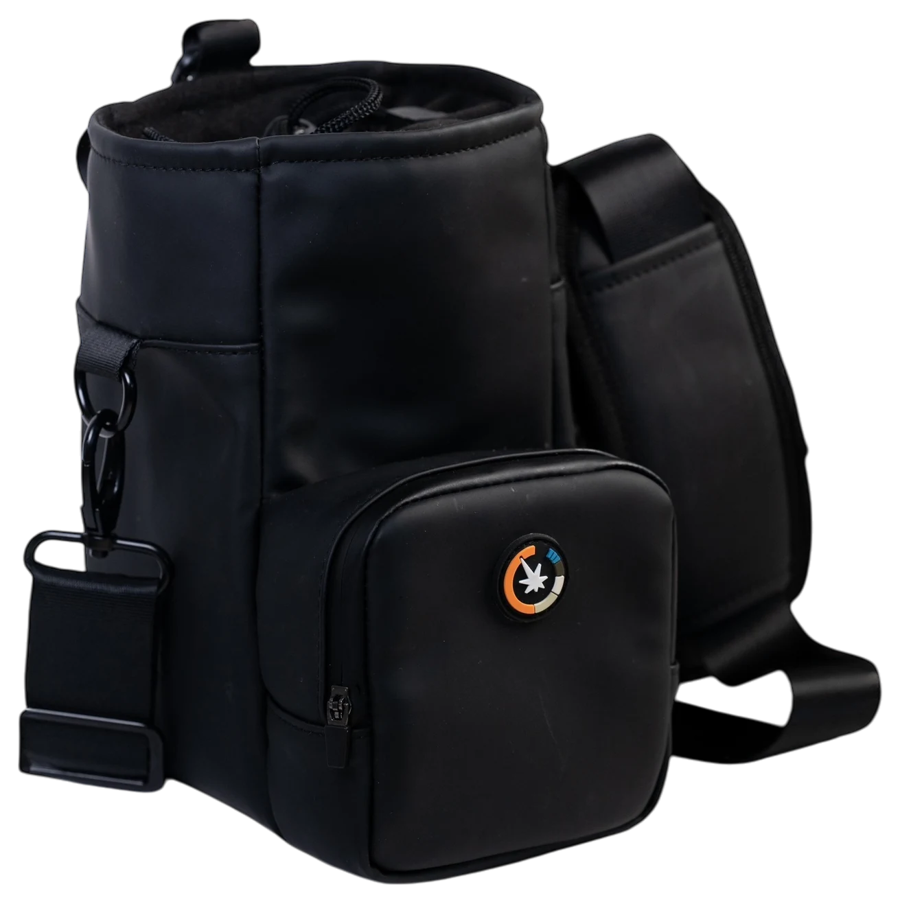 Side view with padded strap and belt clip